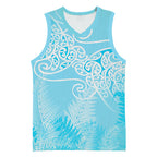 Aotearoa Maori Koru Curves Basketball Jersey Silver Ferns - Turquoise