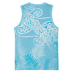 Aotearoa Maori Koru Curves Basketball Jersey Silver Ferns - Turquoise