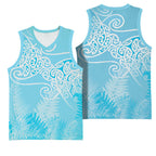 Aotearoa Maori Koru Curves Basketball Jersey Silver Ferns - Turquoise