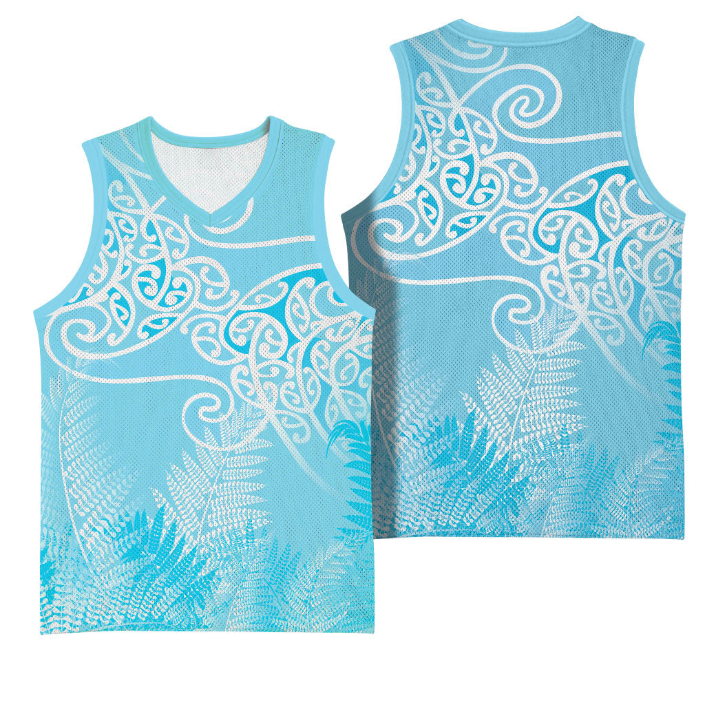 Aotearoa Maori Koru Curves Basketball Jersey Silver Ferns - Turquoise