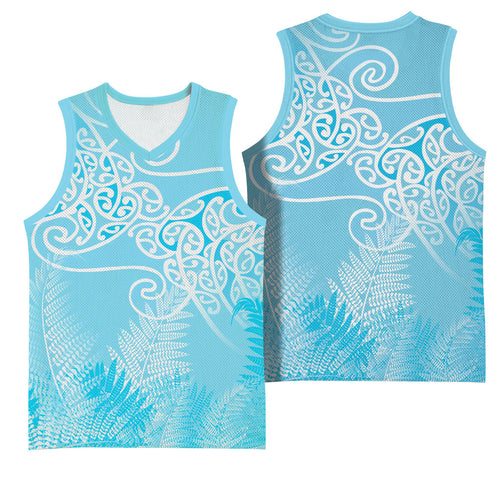 Aotearoa Maori Koru Curves Basketball Jersey Silver Ferns - Turquoise