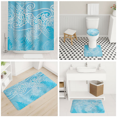 Aotearoa Maori Koru Curves Bathroom Set Silver Ferns - Turquoise