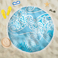 Aotearoa Maori Koru Curves Beach Blanket Silver Ferns - Turquoise