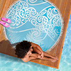 Aotearoa Maori Koru Curves Beach Blanket Silver Ferns - Turquoise