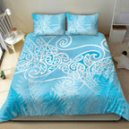 Aotearoa Maori Koru Curves Bedding Set Silver Ferns - Turquoise