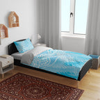 Aotearoa Maori Koru Curves Bedding Set Silver Ferns - Turquoise