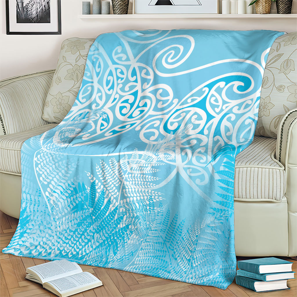 Aotearoa Maori Koru Curves Blanket Silver Ferns - Turquoise
