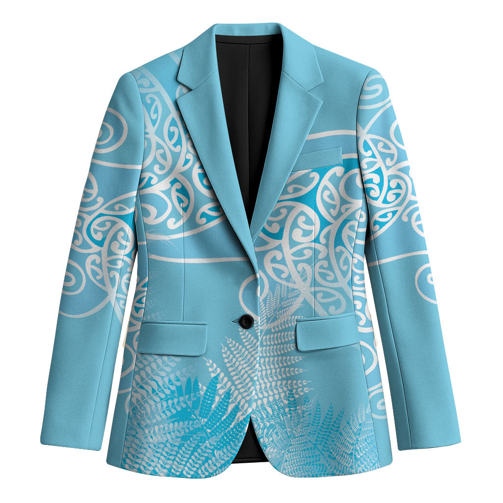 Aotearoa Maori Koru Curves Blazer Silver Ferns - Turquoise