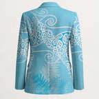 Aotearoa Maori Koru Curves Blazer Silver Ferns - Turquoise