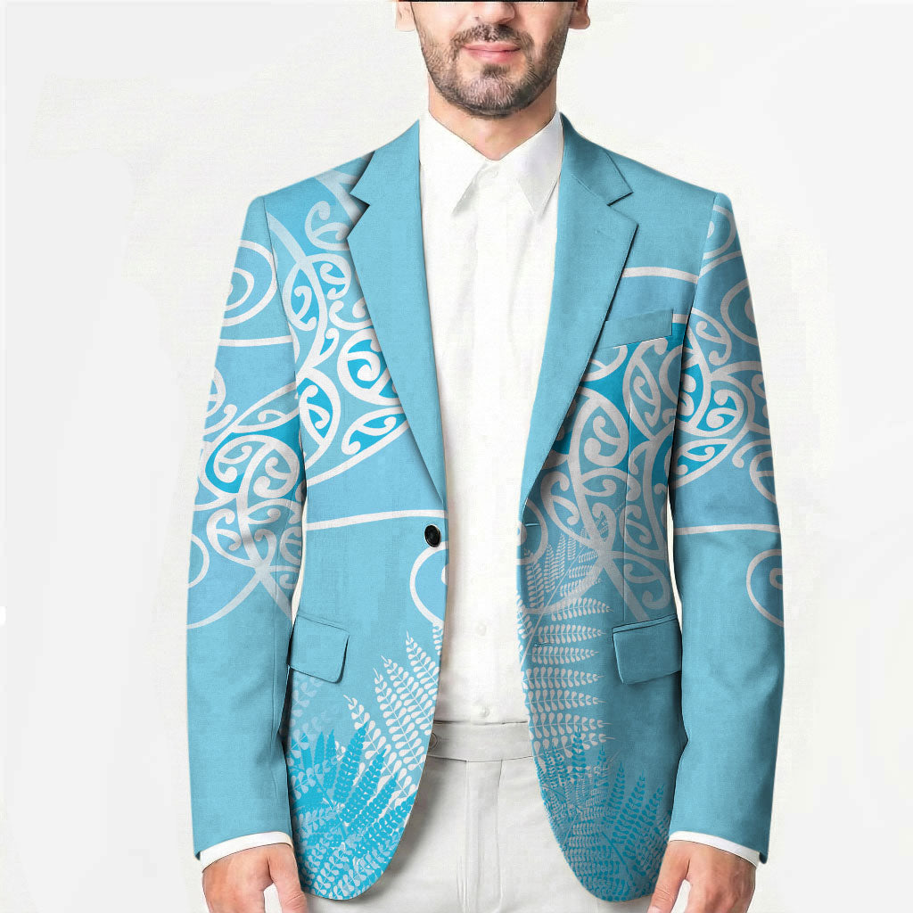 Aotearoa Maori Koru Curves Blazer Silver Ferns - Turquoise