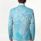 Aotearoa Maori Koru Curves Blazer Silver Ferns - Turquoise