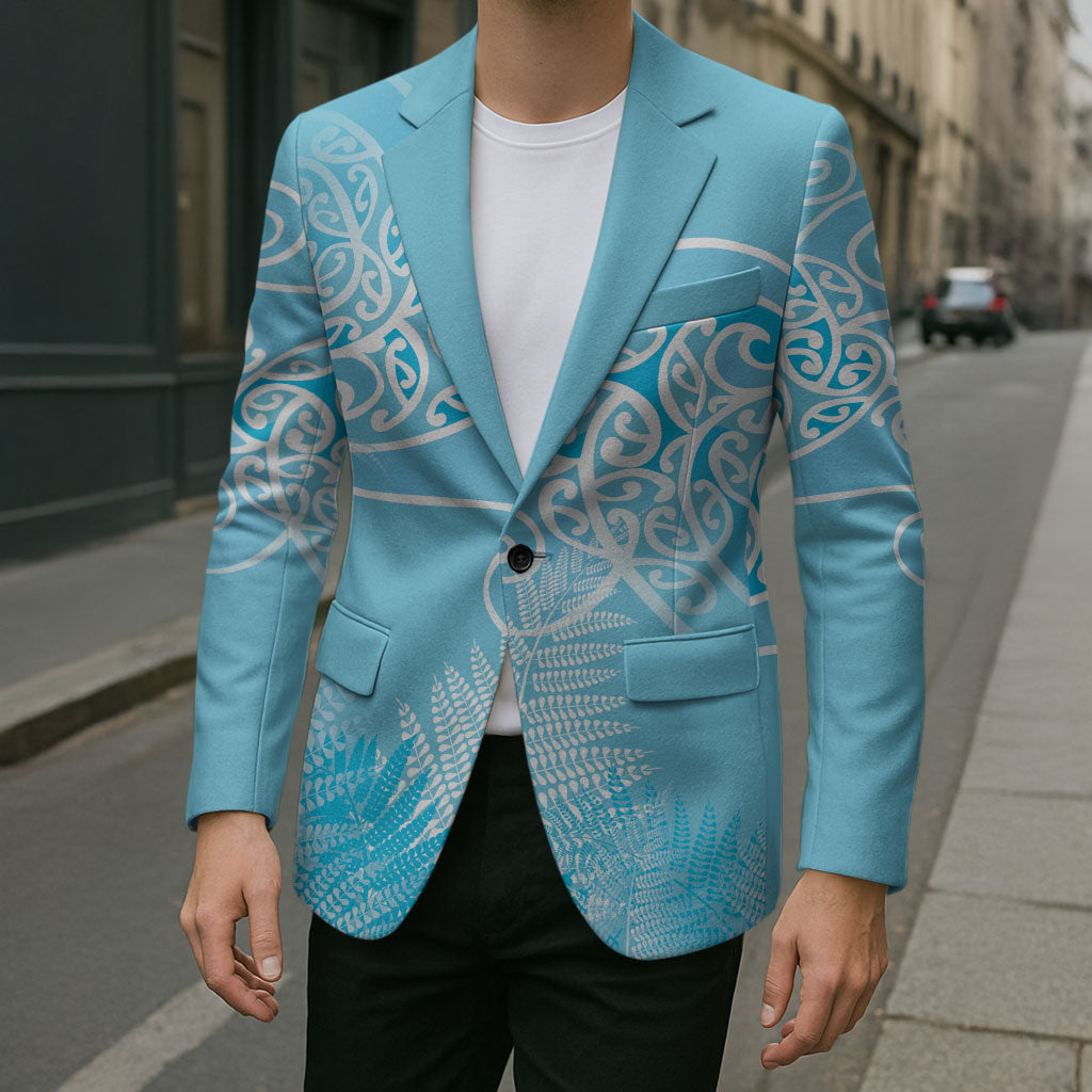 Aotearoa Maori Koru Curves Blazer Silver Ferns - Turquoise