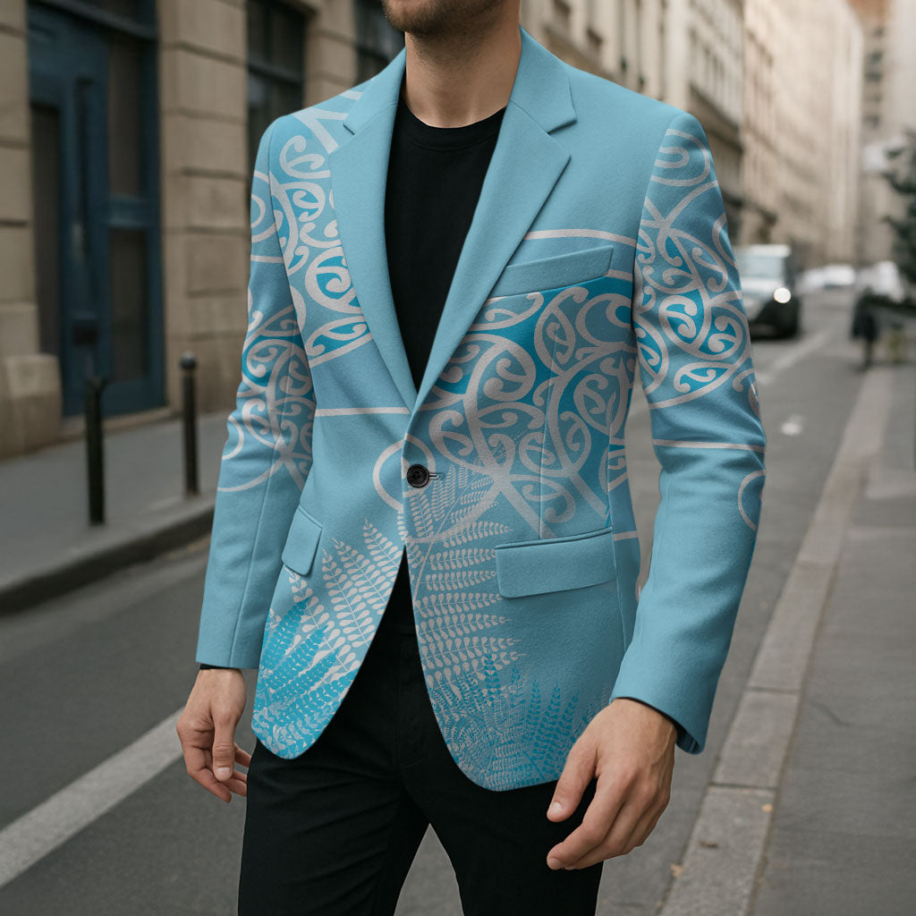 Aotearoa Maori Koru Curves Blazer Silver Ferns - Turquoise