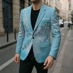 Aotearoa Maori Koru Curves Blazer Silver Ferns - Turquoise