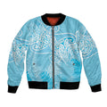 Aotearoa Maori Koru Curves Bomber Jacket Silver Ferns - Turquoise