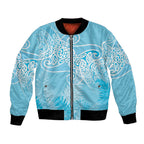 Aotearoa Maori Koru Curves Bomber Jacket Silver Ferns - Turquoise