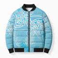 Aotearoa Maori Koru Curves Bomber Puffer Jacket Silver Ferns - Turquoise