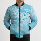 Aotearoa Maori Koru Curves Bomber Puffer Jacket Silver Ferns - Turquoise