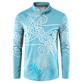 Aotearoa Maori Koru Curves Button Sweatshirt Silver Ferns - Turquoise