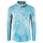 Aotearoa Maori Koru Curves Button Sweatshirt Silver Ferns - Turquoise