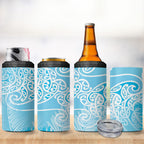 Aotearoa Maori Koru Curves 4 in 1 Can Cooler Tumbler Silver Ferns - Turquoise