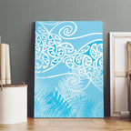 Aotearoa Maori Koru Curves Canvas Wall Art Silver Ferns - Turquoise