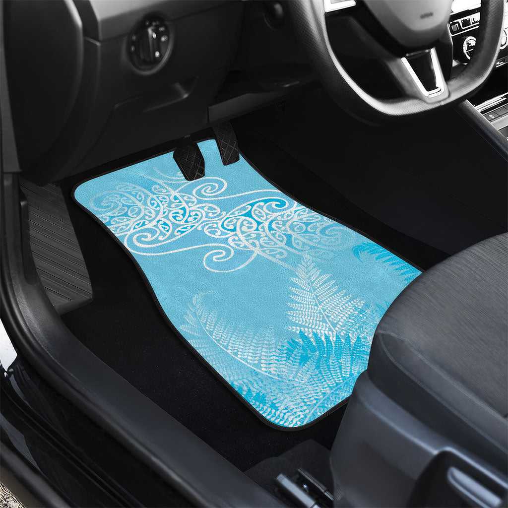 Aotearoa Maori Koru Curves Car Mats Silver Ferns - Turquoise