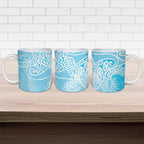 Aotearoa Maori Koru Curves Ceramic Mug Silver Ferns - Turquoise