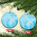 Aotearoa Maori Koru Curves Ceramic Ornament Silver Ferns - Turquoise