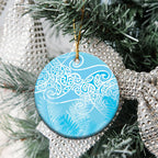 Aotearoa Maori Koru Curves Ceramic Ornament Silver Ferns - Turquoise