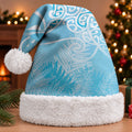 Aotearoa Maori Koru Curves Christmas Santa Hat Silver Ferns - Turquoise