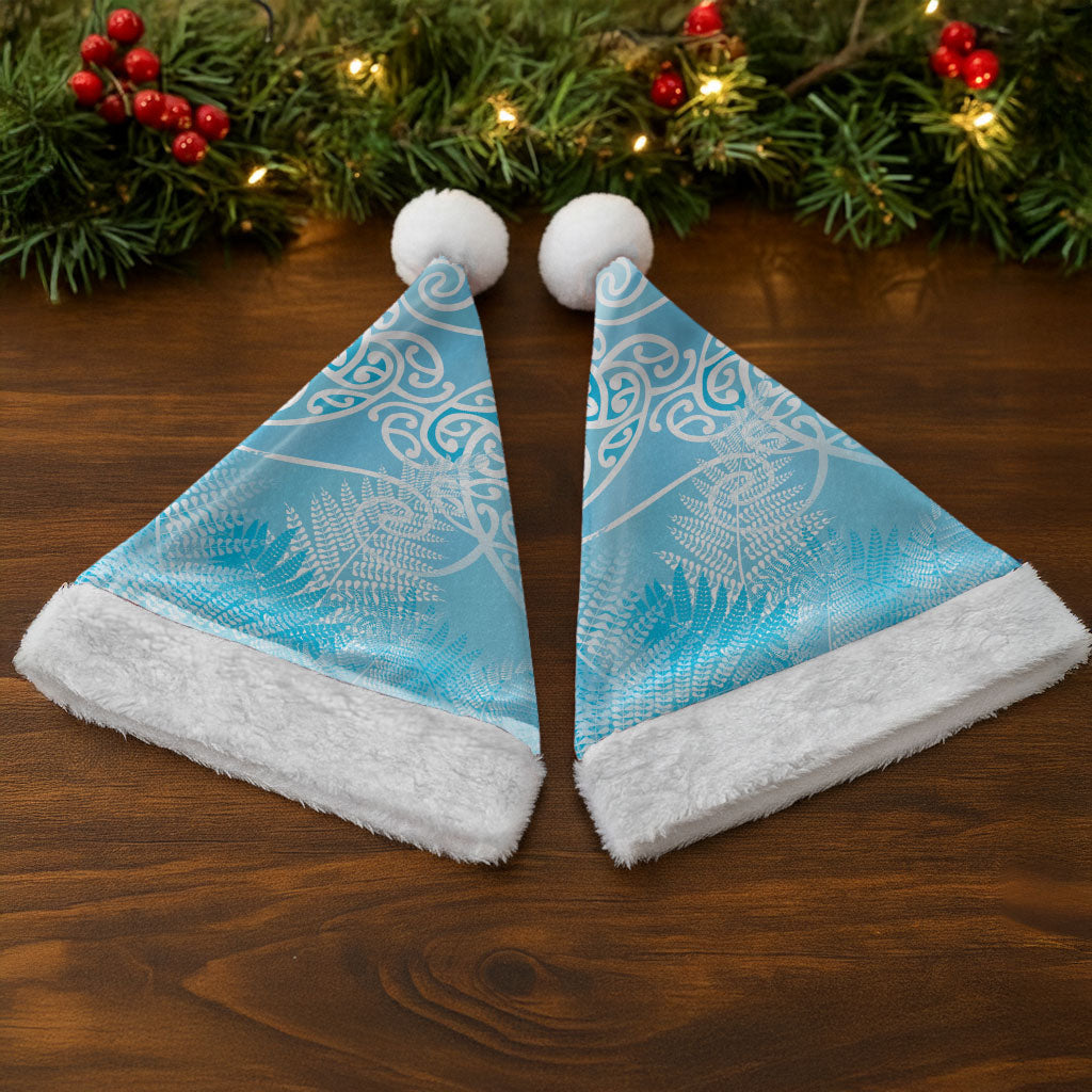 Aotearoa Maori Koru Curves Christmas Santa Hat Silver Ferns - Turquoise
