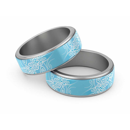 Aotearoa Maori Koru Curves Classic Ring Silver Ferns - Turquoise