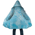 Aotearoa Maori Koru Curves Cloak Silver Ferns - Turquoise