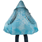 Aotearoa Maori Koru Curves Cloak Silver Ferns - Turquoise