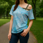 Aotearoa Maori Koru Curves Cross Shoulder Shirt Silver Ferns - Turquoise