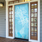 Aotearoa Maori Koru Curves Door Cover Silver Ferns - Turquoise