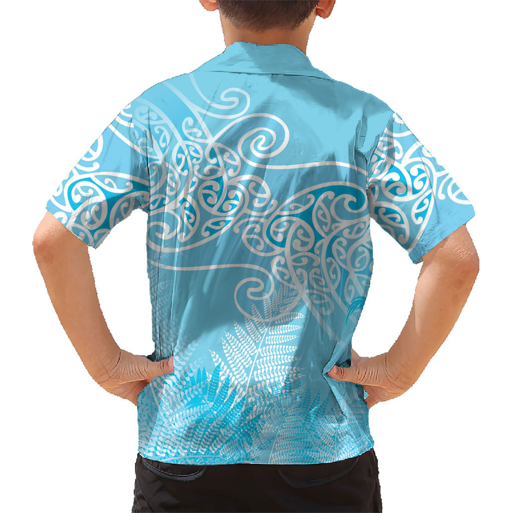 Aotearoa Maori Koru Curves Family Matching Long Sleeve Bodycon Dress and Hawaiian Shirt Silver Ferns - Turquoise