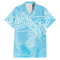 Aotearoa Maori Koru Curves Family Matching Long Sleeve Bodycon Dress and Hawaiian Shirt Silver Ferns - Turquoise