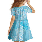 Aotearoa Maori Koru Curves Family Matching Puletasi and Hawaiian Shirt Silver Ferns - Turquoise