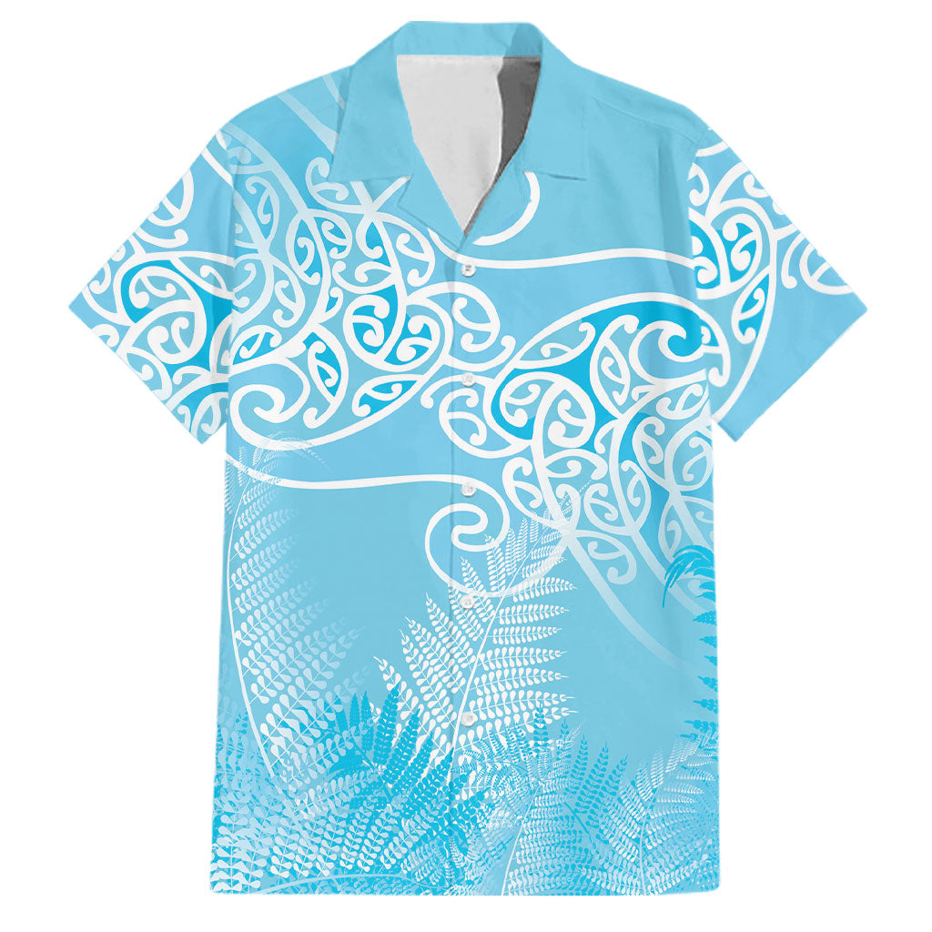 Aotearoa Maori Koru Curves Family Matching Puletasi and Hawaiian Shirt Silver Ferns - Turquoise