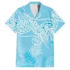 Aotearoa Maori Koru Curves Family Matching Puletasi and Hawaiian Shirt Silver Ferns - Turquoise