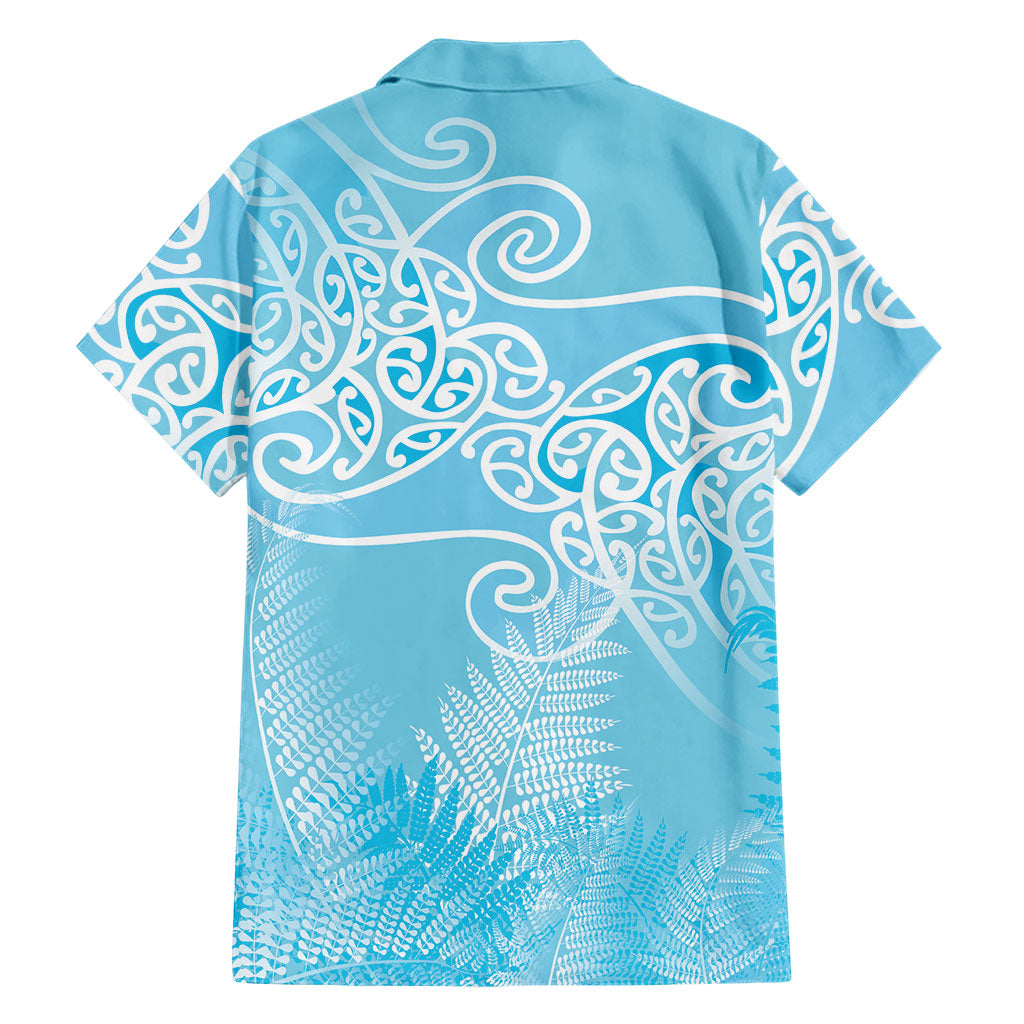Aotearoa Maori Koru Curves Family Matching Puletasi and Hawaiian Shirt Silver Ferns - Turquoise