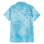 Aotearoa Maori Koru Curves Family Matching Puletasi and Hawaiian Shirt Silver Ferns - Turquoise