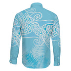 Aotearoa Maori Koru Curves Family Matching Puletasi and Hawaiian Shirt Silver Ferns - Turquoise