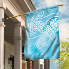 Aotearoa Maori Koru Curves Garden Flag Silver Ferns - Turquoise