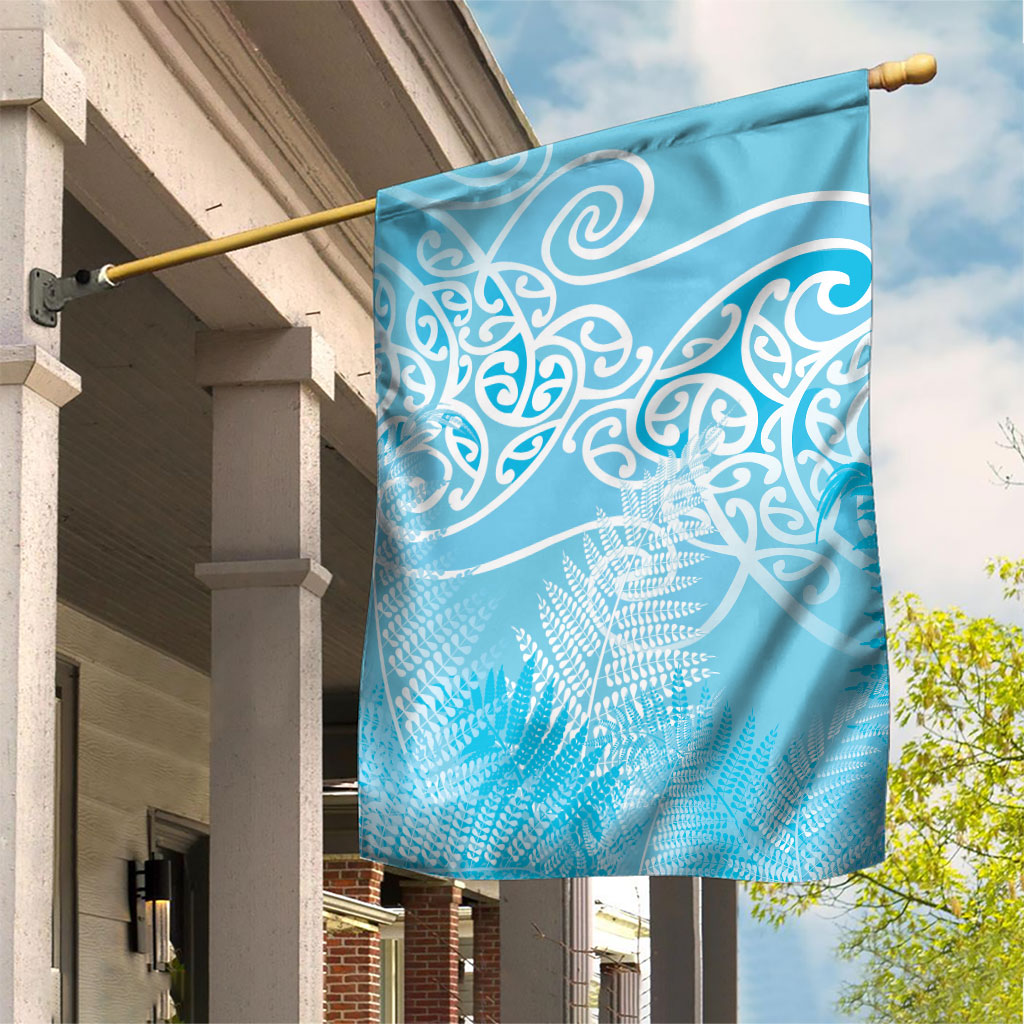 Aotearoa Maori Koru Curves Garden Flag Silver Ferns - Turquoise