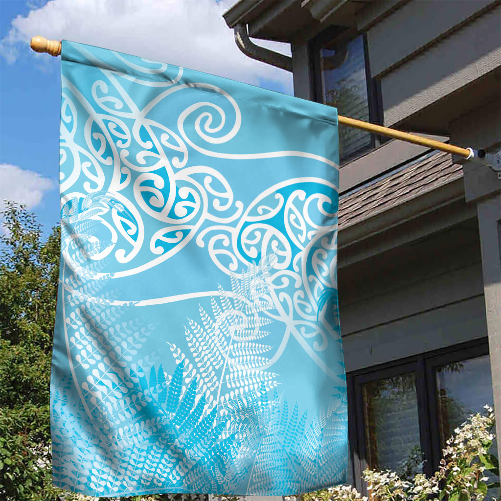 Aotearoa Maori Koru Curves Garden Flag Silver Ferns - Turquoise