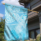 Aotearoa Maori Koru Curves Garden Flag Silver Ferns - Turquoise