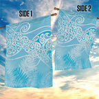 Aotearoa Maori Koru Curves Garden Flag Silver Ferns - Turquoise